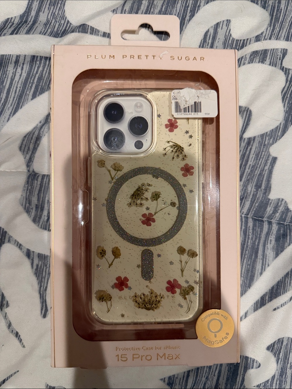 Plum Pretty Sugar Clear Floral MagSafe Case for 15 Pro Max - Gold Accents